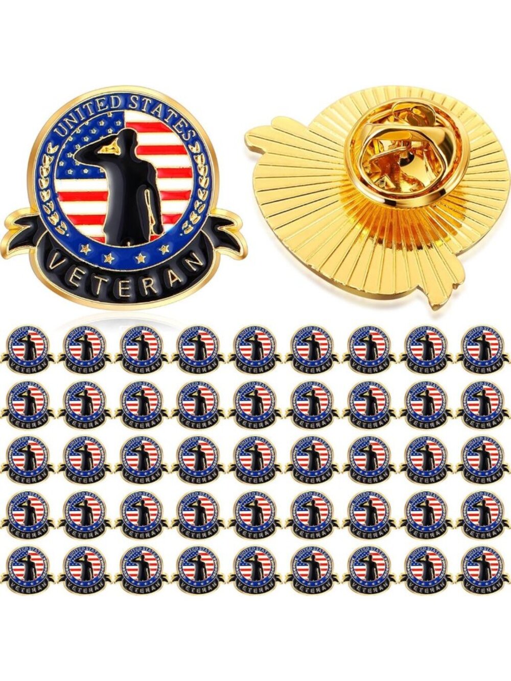 50 Patriotic American Flag Lapel Pins - Military Veteran Badges, USA Pride